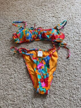 Xhilaration Orange Floral Tie-Side Bikini Set